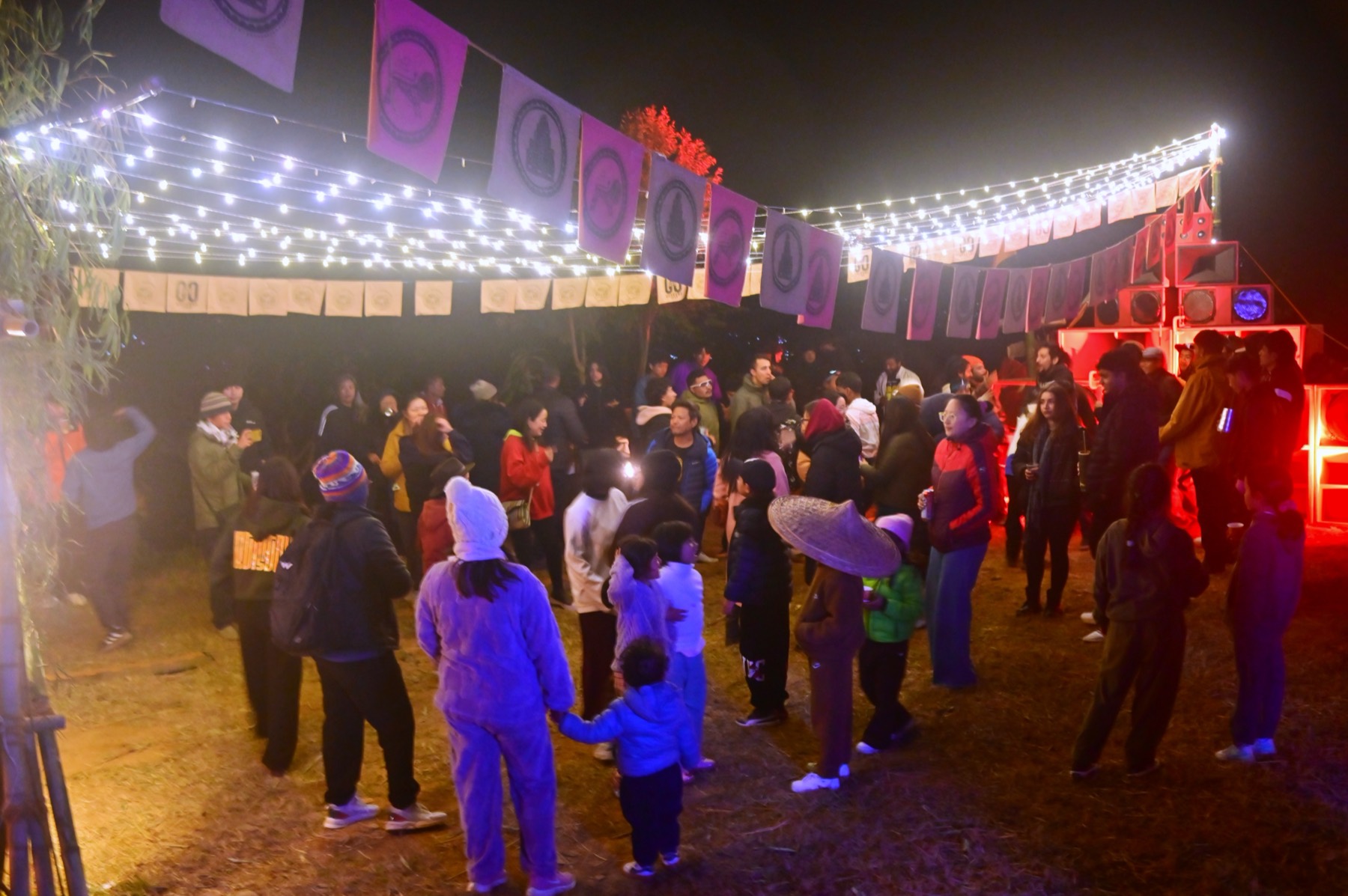 Night crowd under festival lights