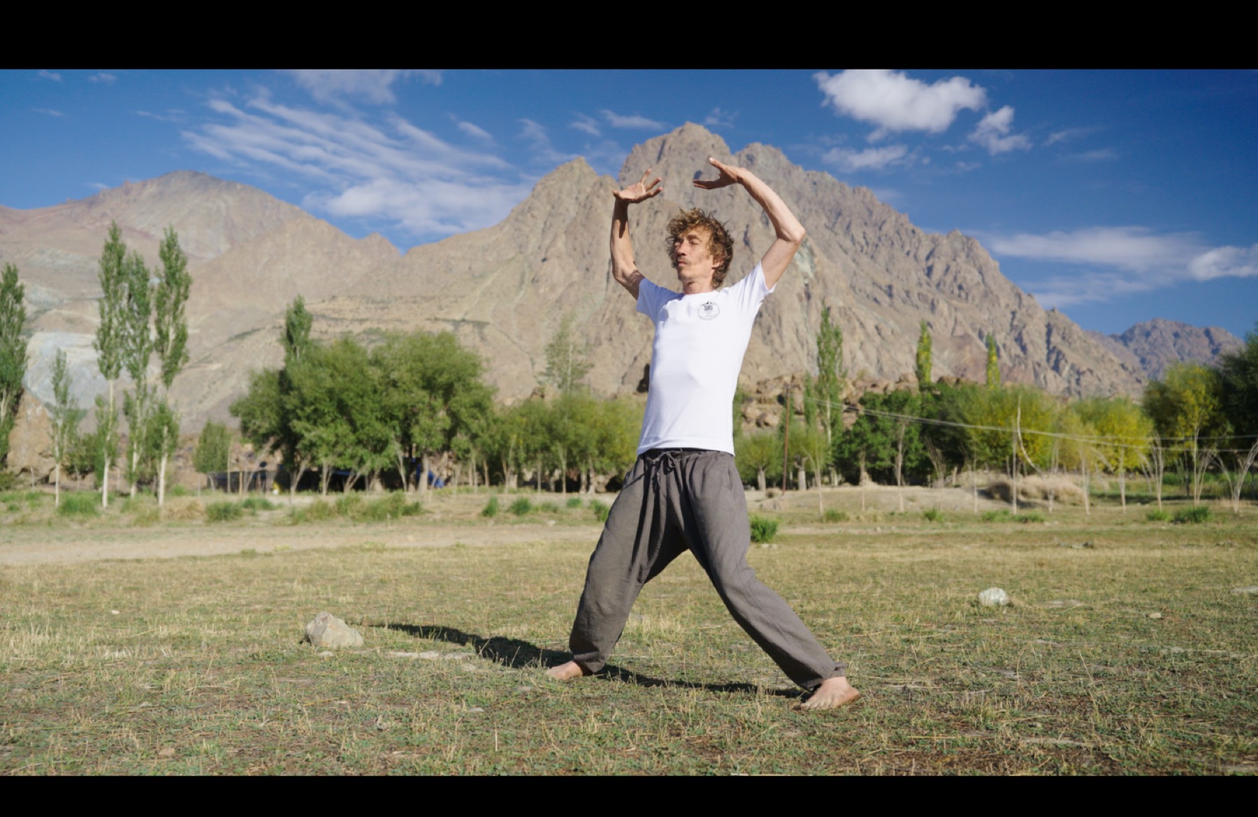 Movement practice in a mountain meadow
