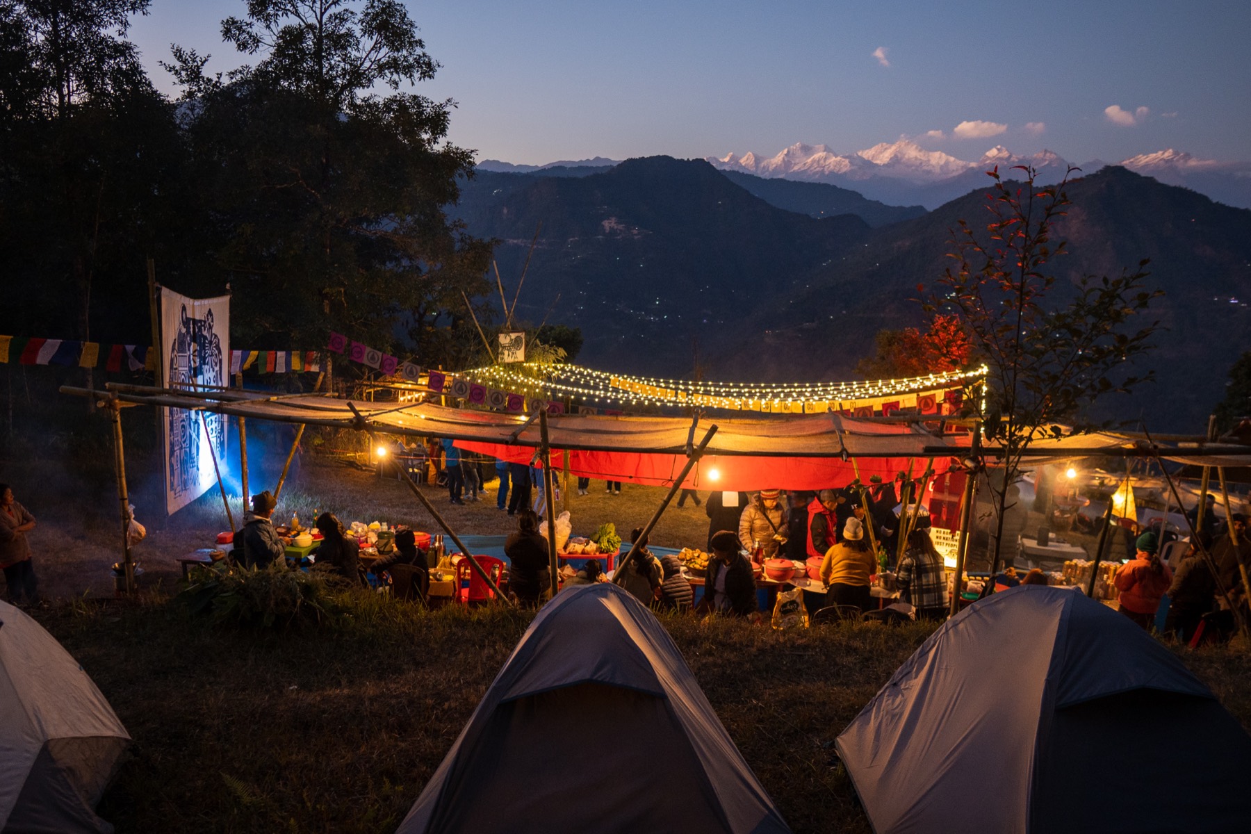 Camp at dusk