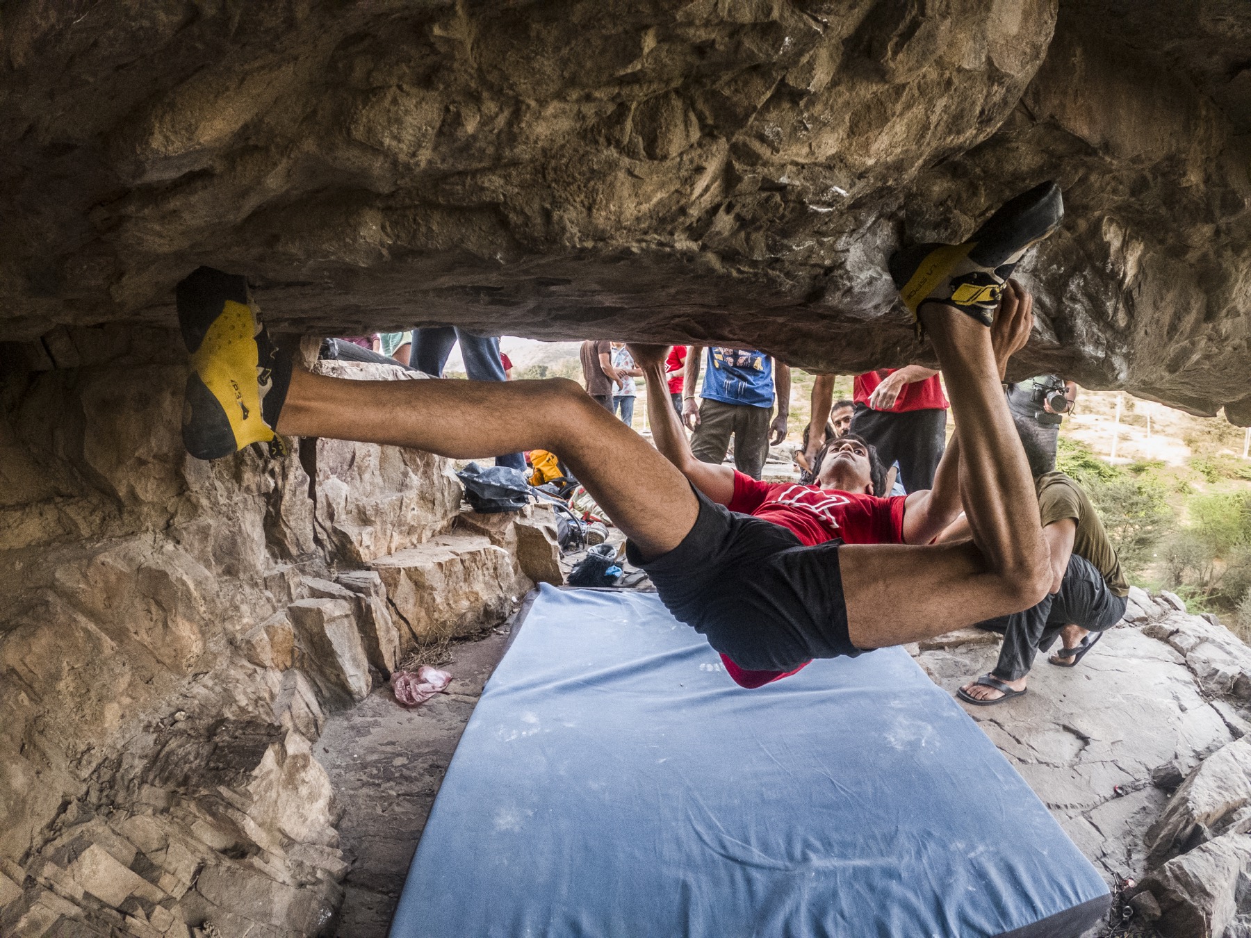 Climbing a roof at Grit Fest