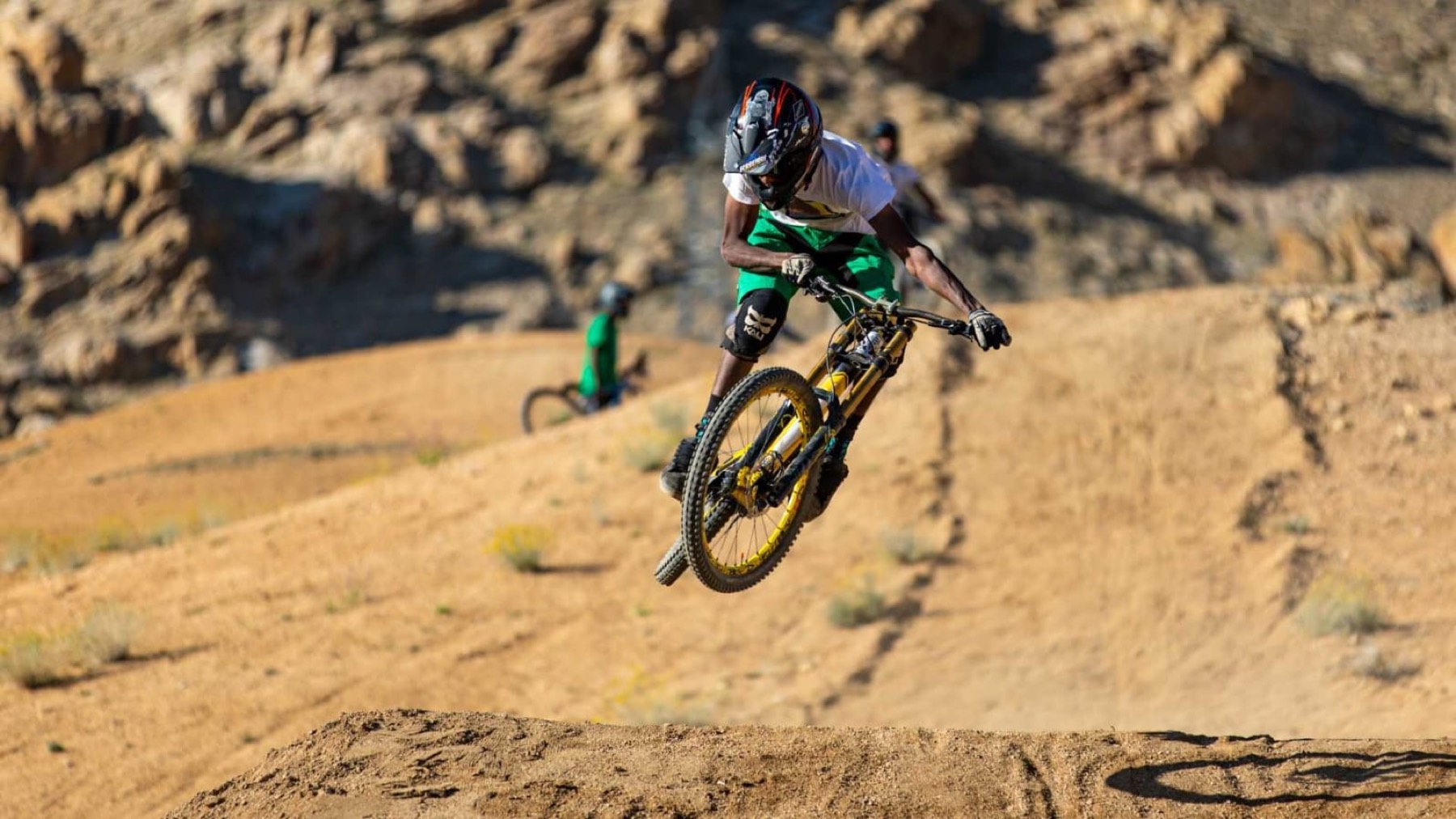 Downhill rider in the air