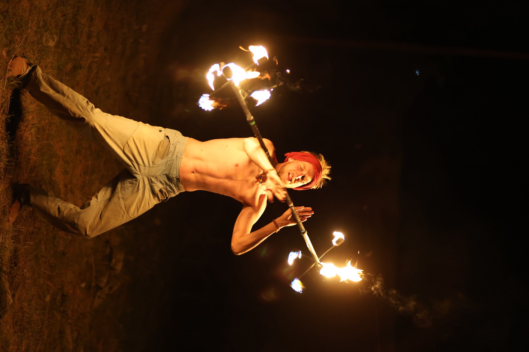 Fire spinning at night