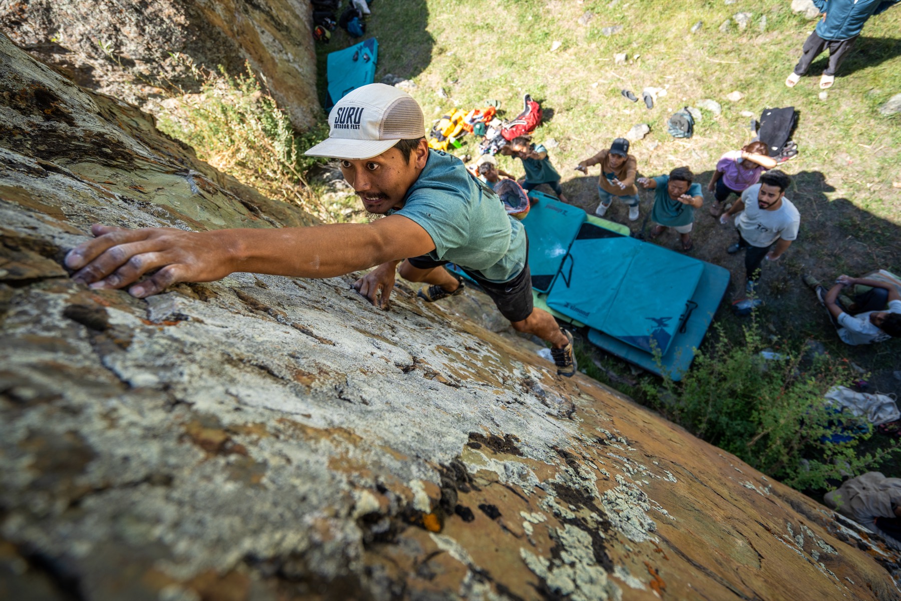 A climber with the crowd below
